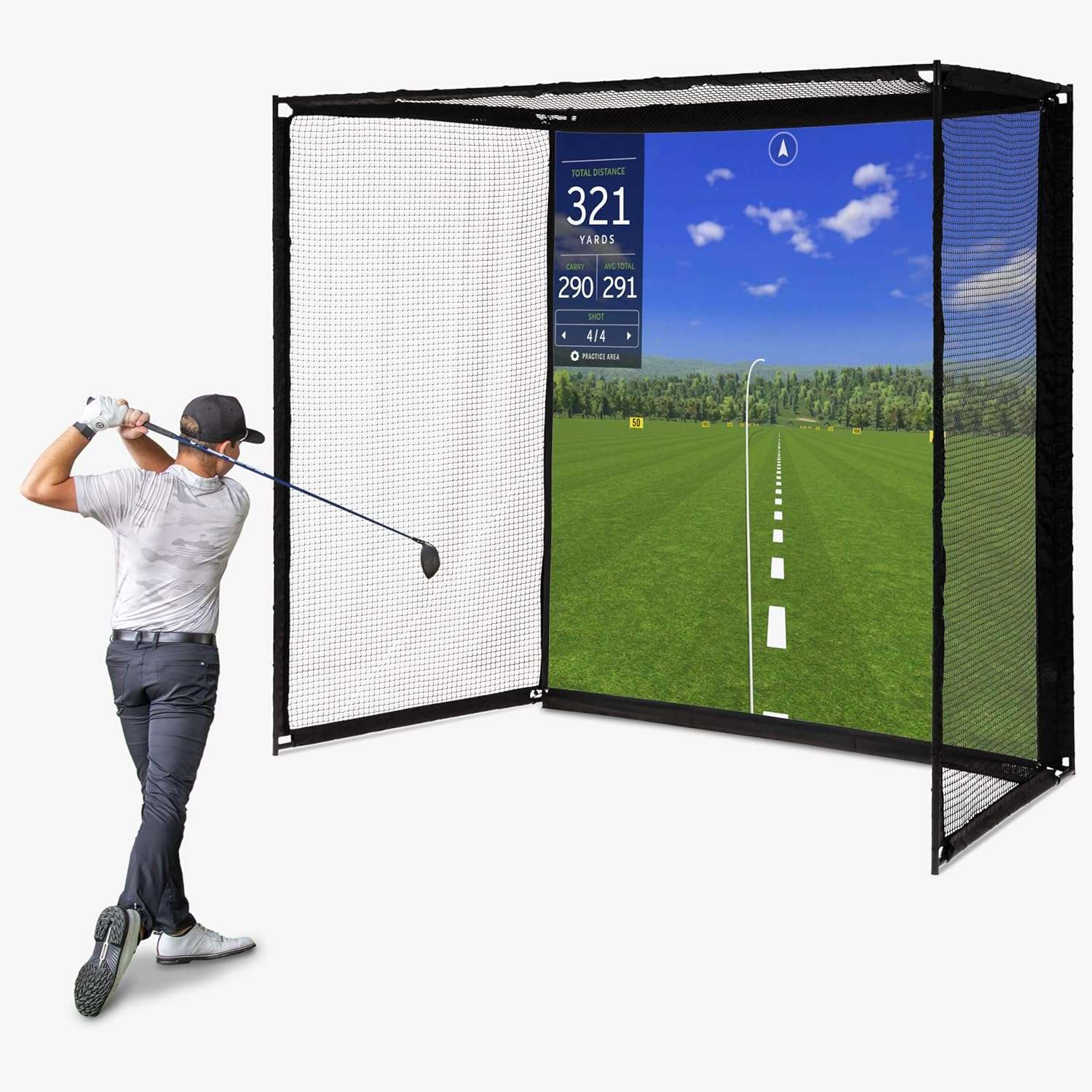 GoSports Range Cage Elite Golf Hitting Net - Golf Simulator Enclosure with Impact Screen