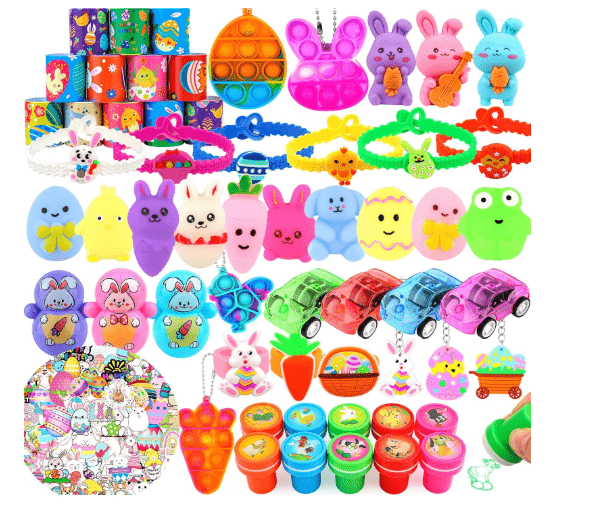 Easter Basket Essentials,108pcs Easter Egg Fillers Basket Stuffers for Kids Boys Girls, Eggs Hunt, Pinata Filler Goodie Bag Stuffers, Classroom Rewards, Treasure Box Toys