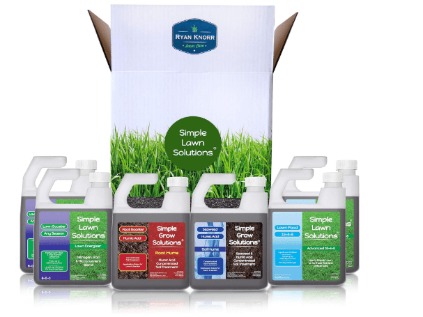 Simple Lawn Solutions - Ryan Knorr - Lawn Essentials Bundle Box - 6 Piece Set- Lawn Food 16-4-8 NPK, Lawn Energizer Booster, Root Hume- Humic Acid, Soil Hume- Seaweed, Humic Acid (32 Ounce Bundle)