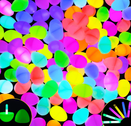MGparty Glow in The Dark Easter Egg Hunt Set - 144 Fillable Plastic Eggs with 288 Mini Glow Sticks for Kids - Easter Basket Stuffers, Party Favors, Classroom Prizes, and Game Supplies