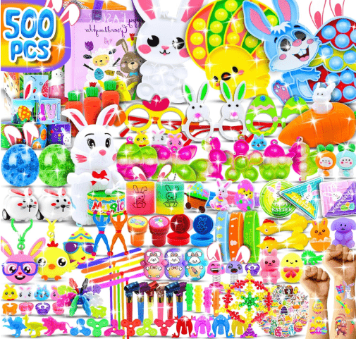 500 PCS Easter Eggs Fillers, Easter Party Favors for Kids Easter Basket Stuffers Fidget Toys Bulk, Classroom Prize Easter Gifts Treasure Box Toys Birthday Goodie Bag Stuffers