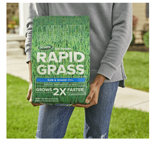  Scotts Turf Builder Rapid Grass Sun and Shade Mix, Combination Grass Seed and Fertilizer, Grows Green Grass in Just Weeks, 16 lbs.