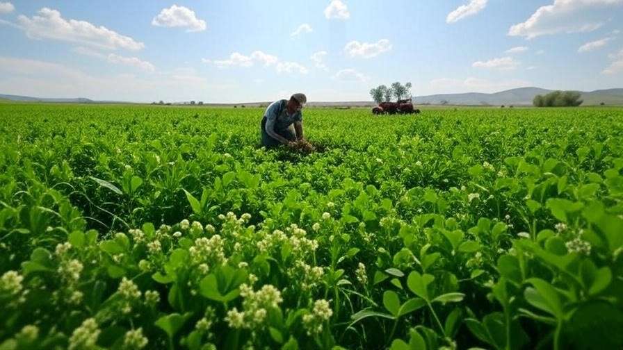 Farmer planting clover and alfalfa cover crops in a lush field