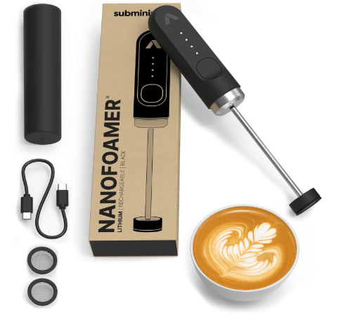 Subminimal NanoFoamer Lithium Performance Milk Foamer | USB-C Rechargeable, IP4 Waterproof, Dual-Speed, Stainless Steel | Premium Microfoamed Milk in 30 Seconds, Barista-Style Coffee Drinks at Home
