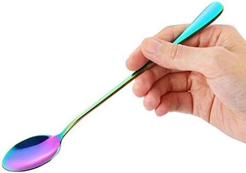 Marco Almond® Long Handle Spoons, Colorful Plated Latte Spoon, Stainless Steel Ice Cream Spoon, Iced Tea, Cocktail Stirring,Tea, Coffee, Milkshake Dessert Spoons, Pack of 8 