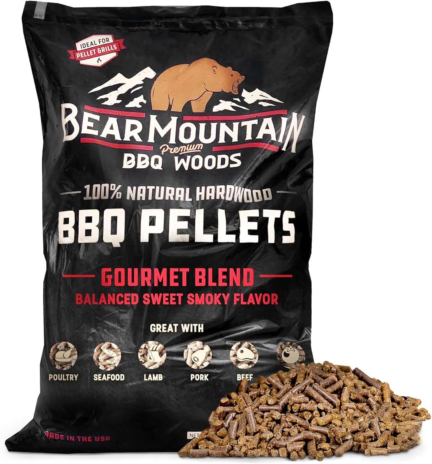 Bear Mountain All Natural Gourmet Blend Wood Pellets for Smoker, Grill & BBQ, 20 Lbs