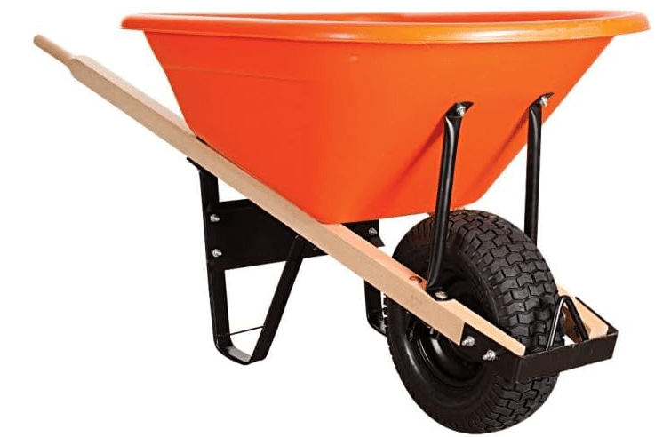 A.M. Leonard 6-Cubic-Foot Poly Tray Wheelbarrows, Wood Handles, Pneumatic Tire