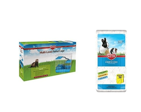 Kaytee My First Home Multi-Level Habitat for Pet Ferrets with Kaytee Clean & Cozy White Bedding, 24.6 Liter Bundle