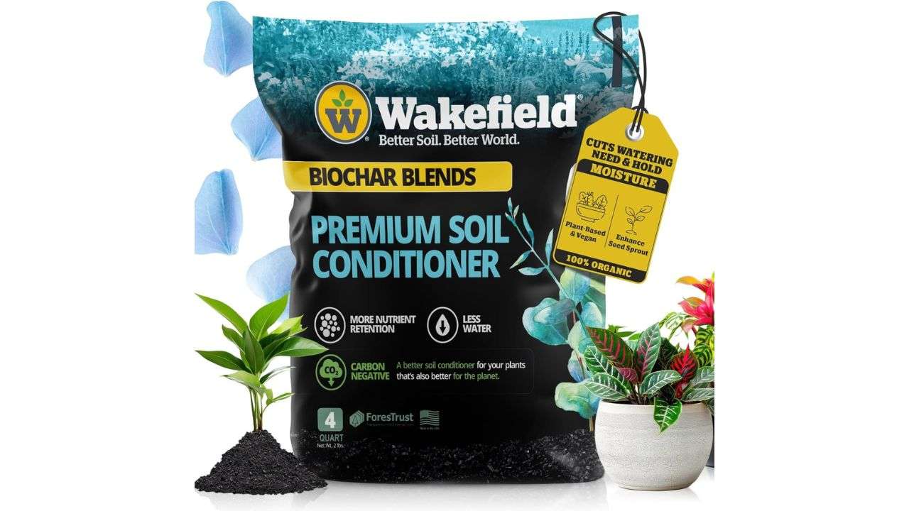  Wakefield Premium Biochar Soil Conditioner – 100% Pure Organic Biochar Soil to Boost Nutrient Retention and Water Efficiency for Houseplants, Gardens