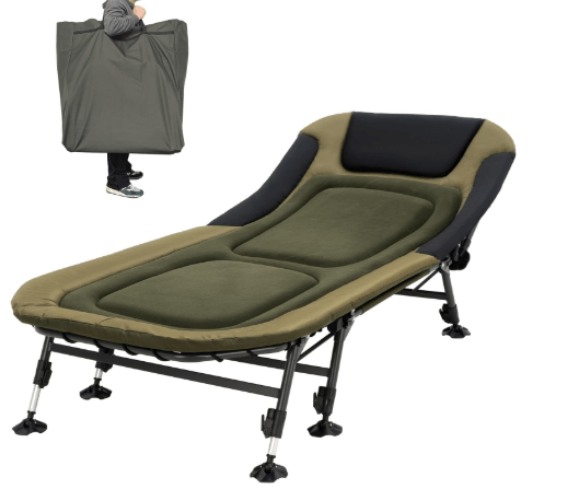 XXL Camping Cots for Adults 330Lbs with Carry Bag, Heavy Duty Folding Bed with Soft Padded Cushion, Portable Military Cot for Hunting, 180° Adjustable Reclining Outdoor Lounger