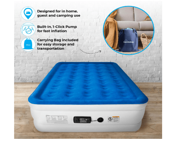SoundAsleep Products Dream Series Luxury Air Mattress, ComfortCoil Technology, Built-in High Capacity Pump for Home, Camping- Double Height, Adjustable, Inflatable Blow Up, Portable (Queen Size)