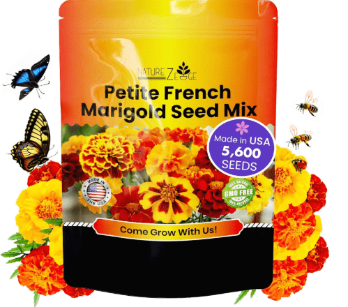 NatureZ Edge Marigold Seeds Mix, Over 5600 Seeds, Marigold Seeds for Planting Outdoors, Dainty Marietta, Petite French, Sparky French, and More