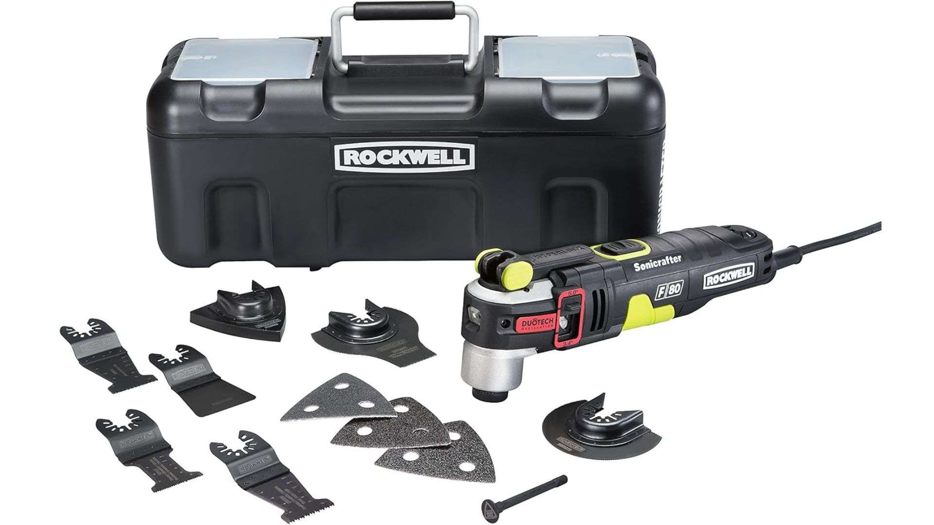 Rockwell RK5151K 4.2 Amp Sonicrafter F80 Oscillating Multi-Tool with Duotech Oscillation Angle Technology. 12 Piece Kit includes 10 Accessories, Carrying Bag, and Oscillating Tool
