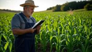 Farmer managing intercropped maize and beans, emphasizing the importance of careful planning.