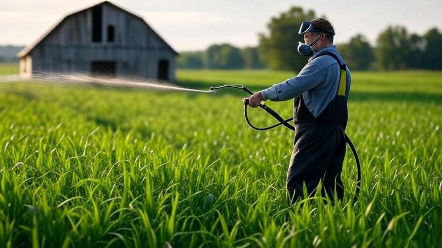 Farmer applying neem oil spray for silverfish control in farm storage