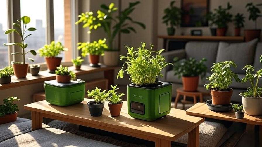 Urban apartment with a microgreen growing kit on a windowsill, showcasing successful small-space gardening.