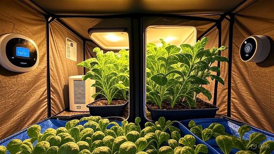 Smart thermostat and humidifier in a grow tent for temperature and humidity control
