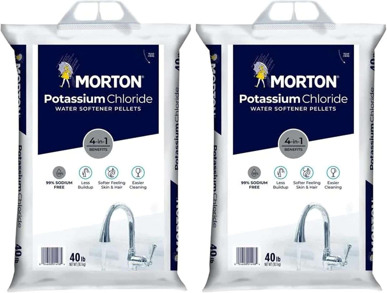 Morton Potassium Chloride Water Softener Pellets 40 lb - 99% Sodium Free Alternative to Standard Salt (Two Bags)