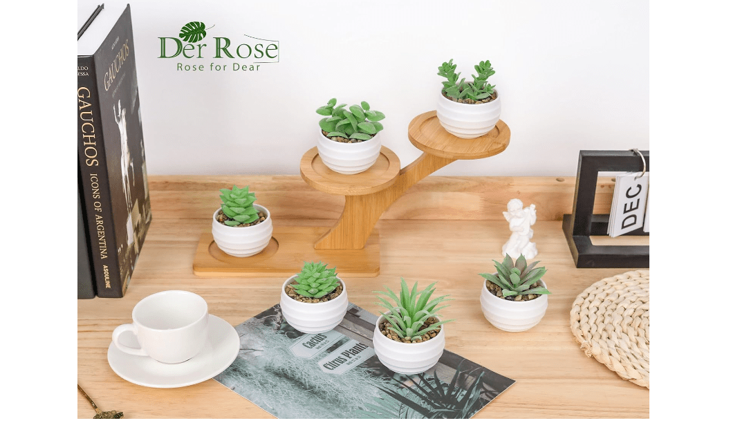 Der Rose Set of 6 Succulents Plants Artificial in Pots Small Fake Plants for Bedroom Aesthetic Living Room Shelf Bathroom Decor Office Desk Accessories 