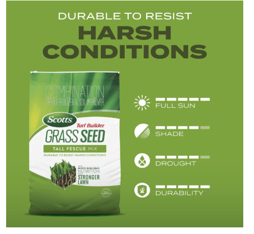  Scotts Turf Builder Grass Seed Tall Fescue Mix with Fertilizer and Soil Improver, Resists Harsh Conditions, 5.6 lbs.