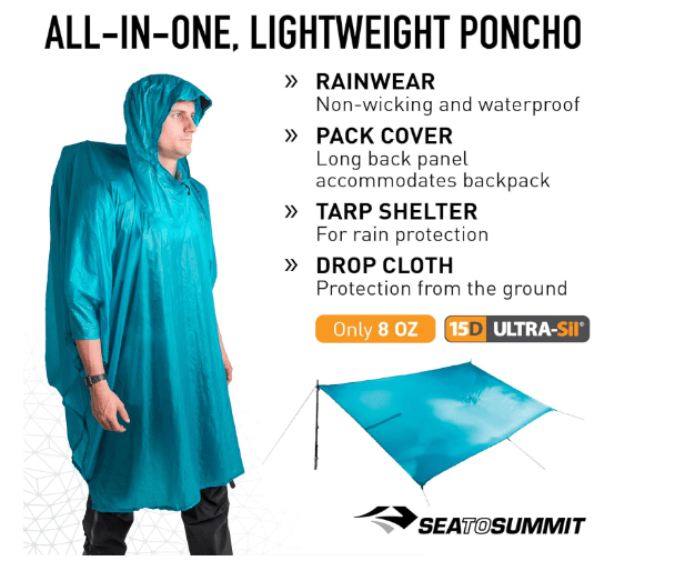 Sea to Summit Ultra-SIL Nano Tarp Poncho 4-in-1 Raincoat, Pack Cover, Groundsheet, and Shelter