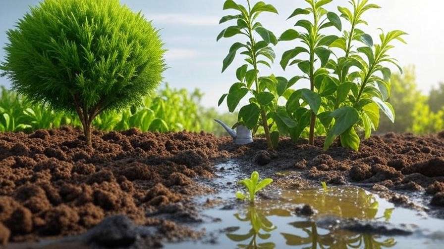 Comparison of healthy loamy soil with thriving cypress shrub vs. waterlogged clay soil.