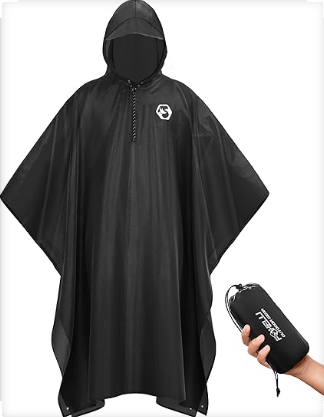 Foxelli Rain Poncho for Adults – Extra Long Reusable Waterproof Raincoat with Hood, Lightweight for Hiking, Camping, Outdoors