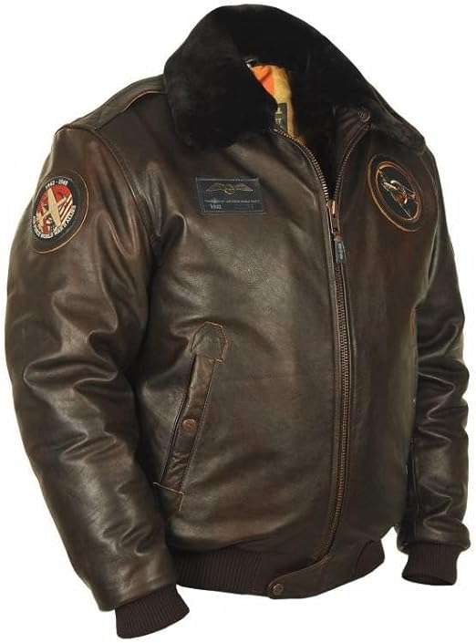 Vintage Aviator Bomber Jacket with Fur Collar, Genuine Leather, Military Style for Men, Winter