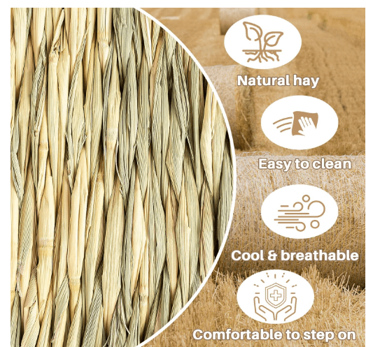Sukh 3 PCS Rabbit Grass Mats - Natural Hay Woven Bunny Rabbit Bad Cage Mats Pet Bedding Cooling Sleeping Nesting & Toys for Hamster Bunny Chinchilla Guinea Pig Mouse Bird and Other Small Animals