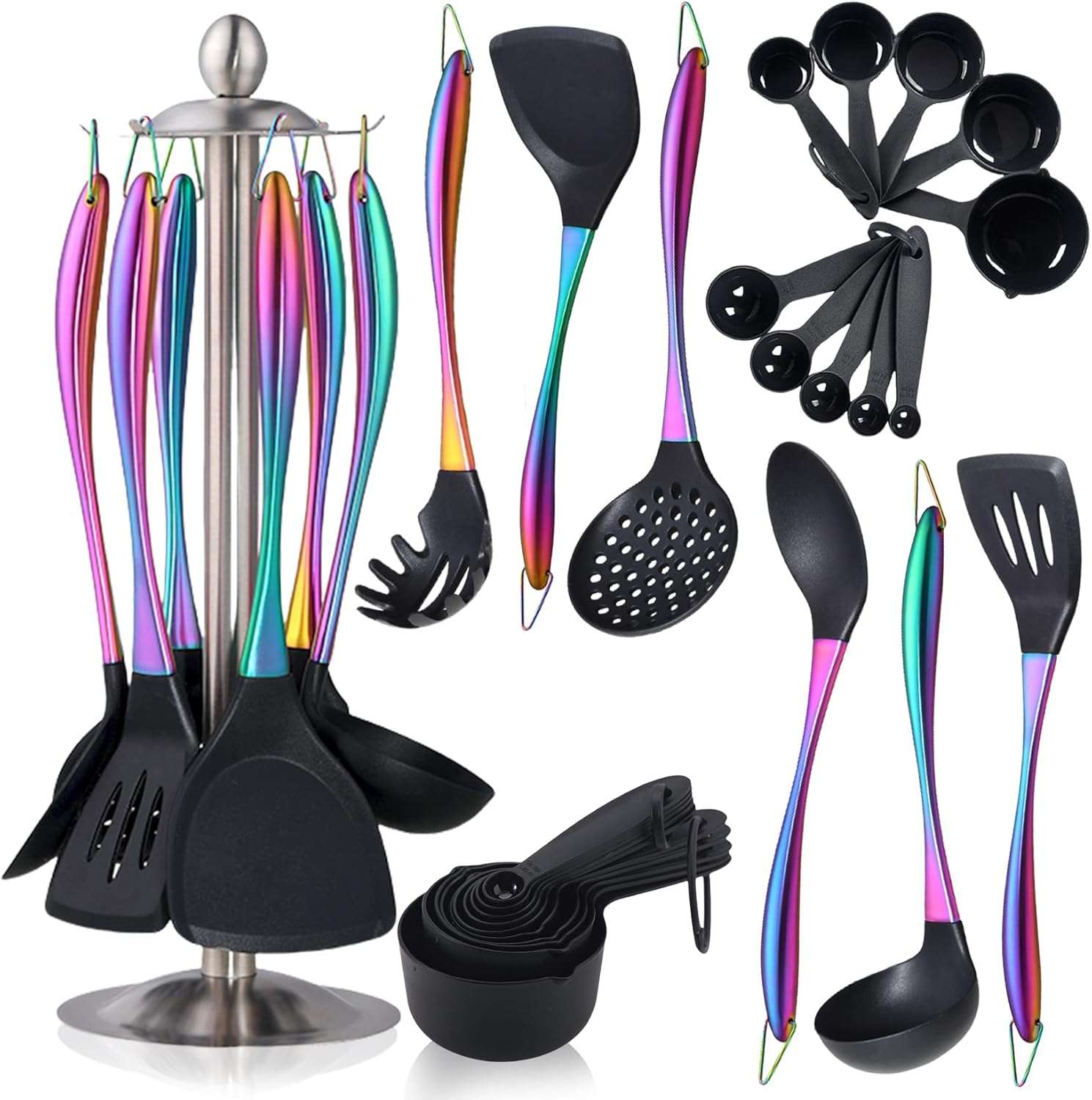 Silicone Kitchen Utensils Set for Cooking, 17pcs Cooking Utensils Set with Rotatable Holder, Heat-Resistant Silicone Spatula Set, Non-Stick Kitchen Tools...