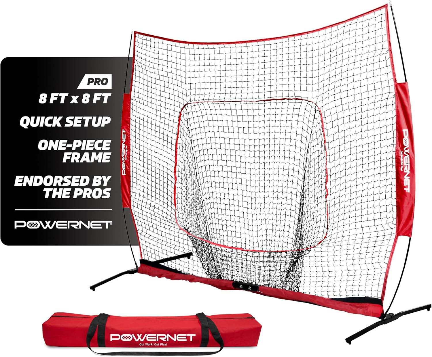PowerNet Pro One Piece Softball Baseball Net, Portable Baseball Training Equipment, Hitting, Throwing & Pitching Net with Carrying Bag