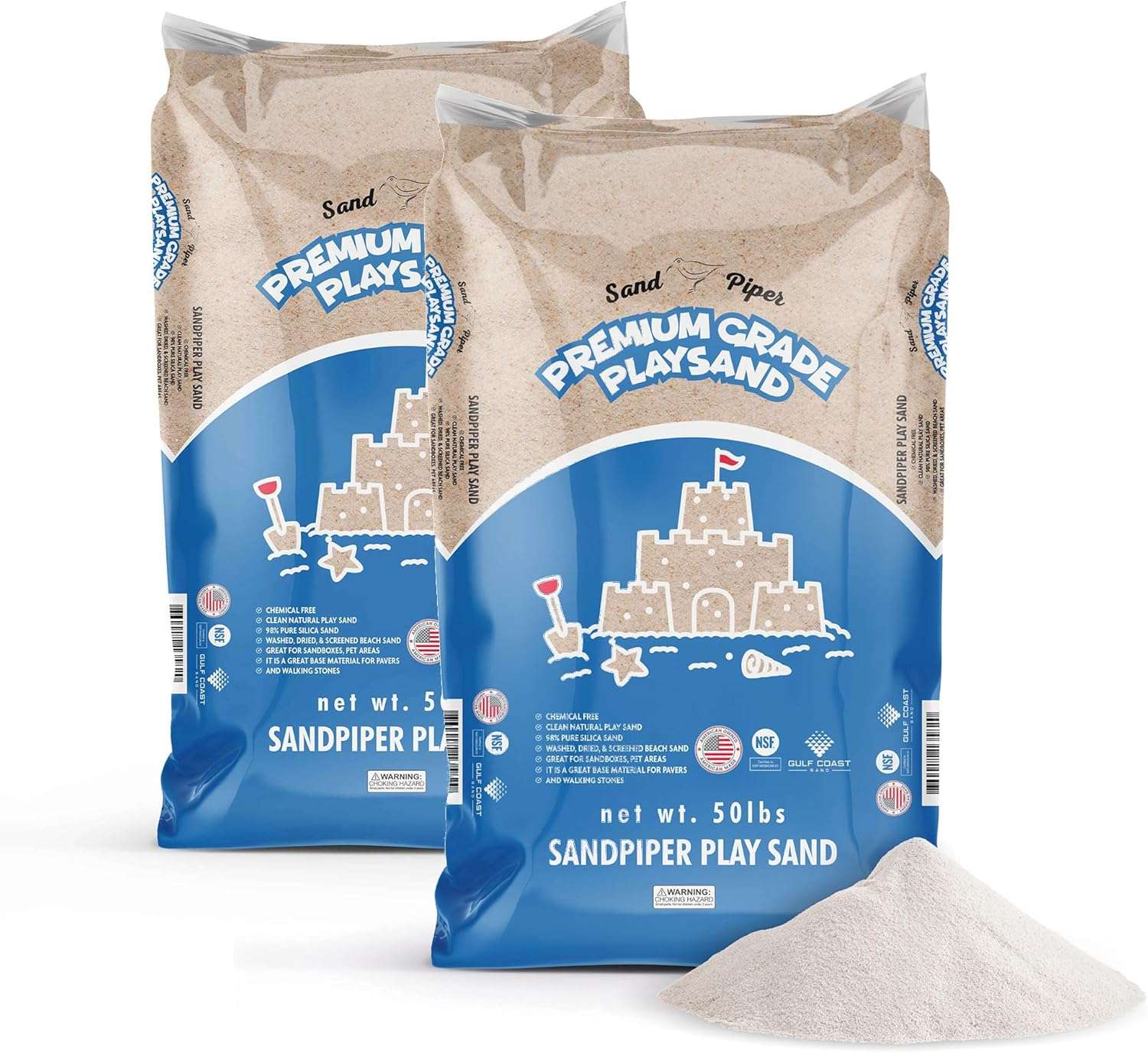 SandPiper 50 Pound Premium Grade Multi-Use Play Sand with Chemical Free Formula for Sandboxes, Pet Areas, Pavers, and Walking Stones, 2 Pack
