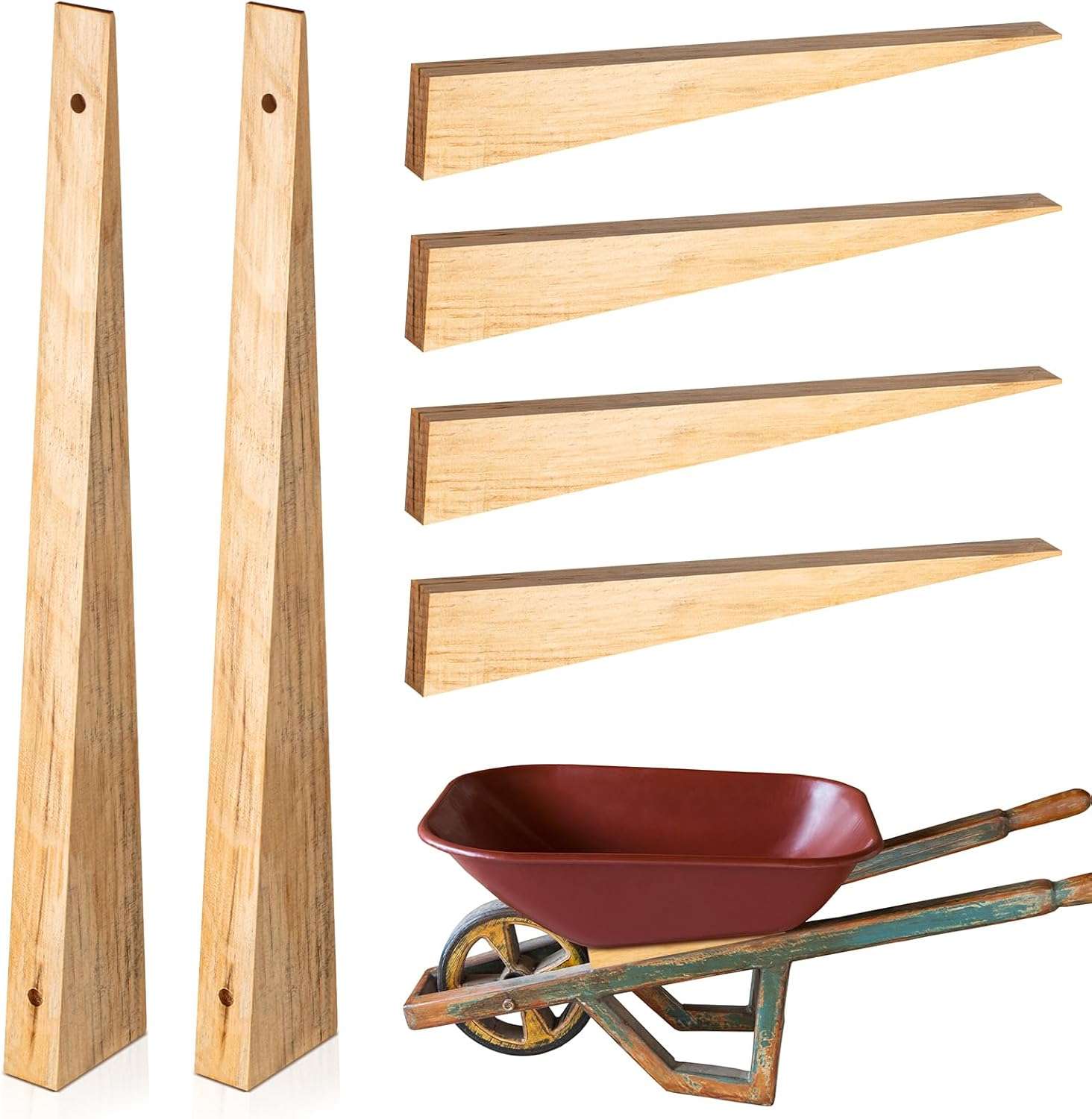 Kigley 4 Pcs Wheelbarrow Wedge Wood Wedges Wheelbarrow Parts for Trailer Wagon Home Garden Patio Garage