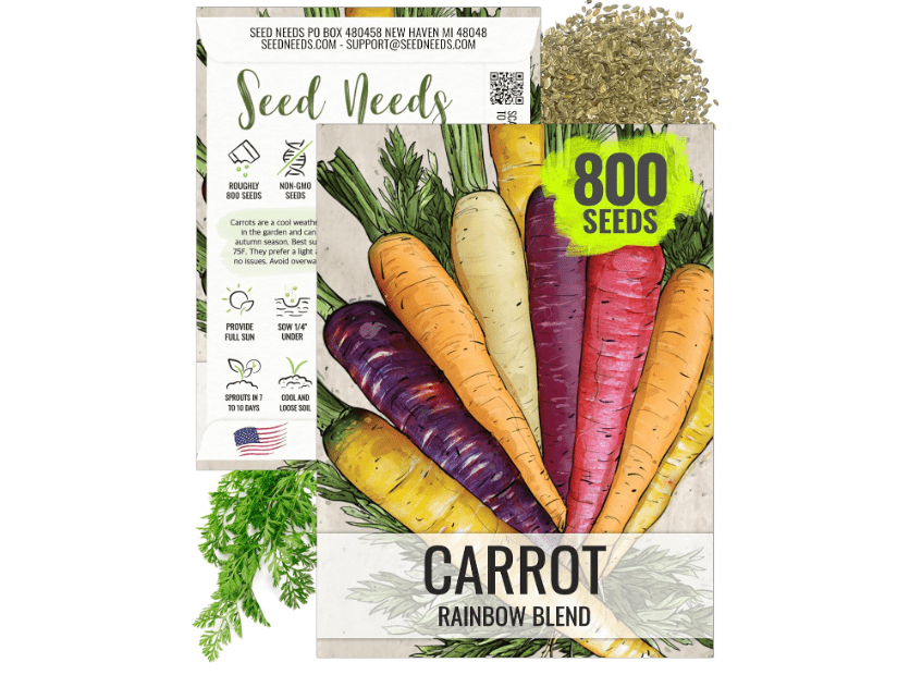 Seed Needs Carrot Seeds for Planting Rainbow Carrots - Non-GMO Heirloom & Untreated Veggie Seed to Grow a Home Grown Vegetable Garden in Fall or Spring 