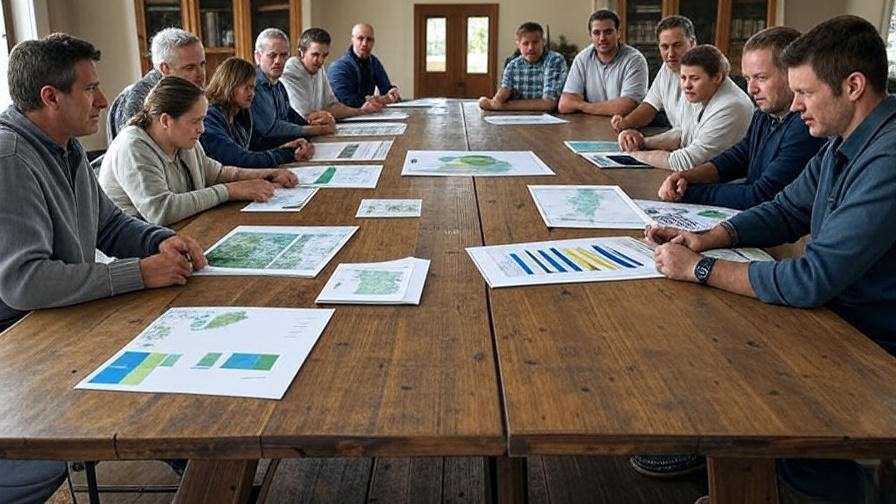 Community meeting with farmers and officials discussing agricultural conservation funding.