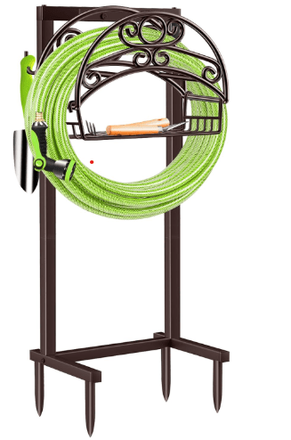TomCare Garden Hose Holder Upgraded Detachable Water Hose Holder Thick Metal Hose Hanger Heavy Duty Free Standing Garden Hose Storage Hose Stand Decorative Hose Organizer for Outside, Bronze