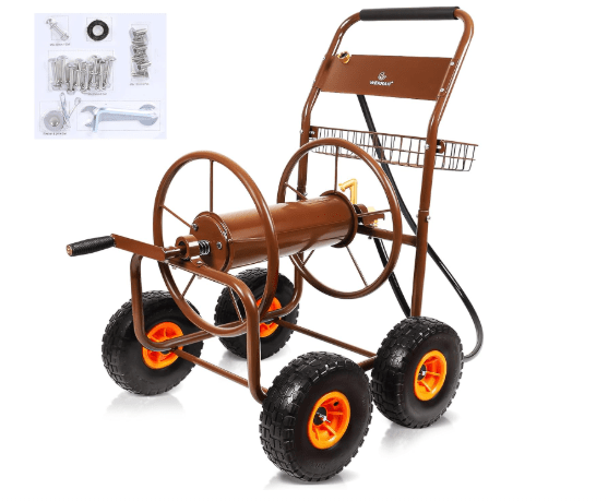 2025 Upgrade Hose Reel Cart, Garden Hose Cart with 4 Wheels, Heavy Duty Freestanding Water Hose Reels for Outside, Hold Up to 300 ft of 5/8'' for Garden Lawn Yard Outdoor