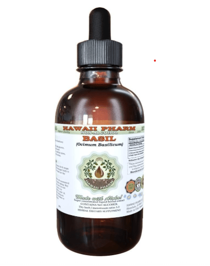 Basil Alcohol-Free Liquid Extract, Basil (Ocimum Basilicum) Dried Leaf Glycerite Hawaii Pharm Natural Herbal Supplement 2 oz