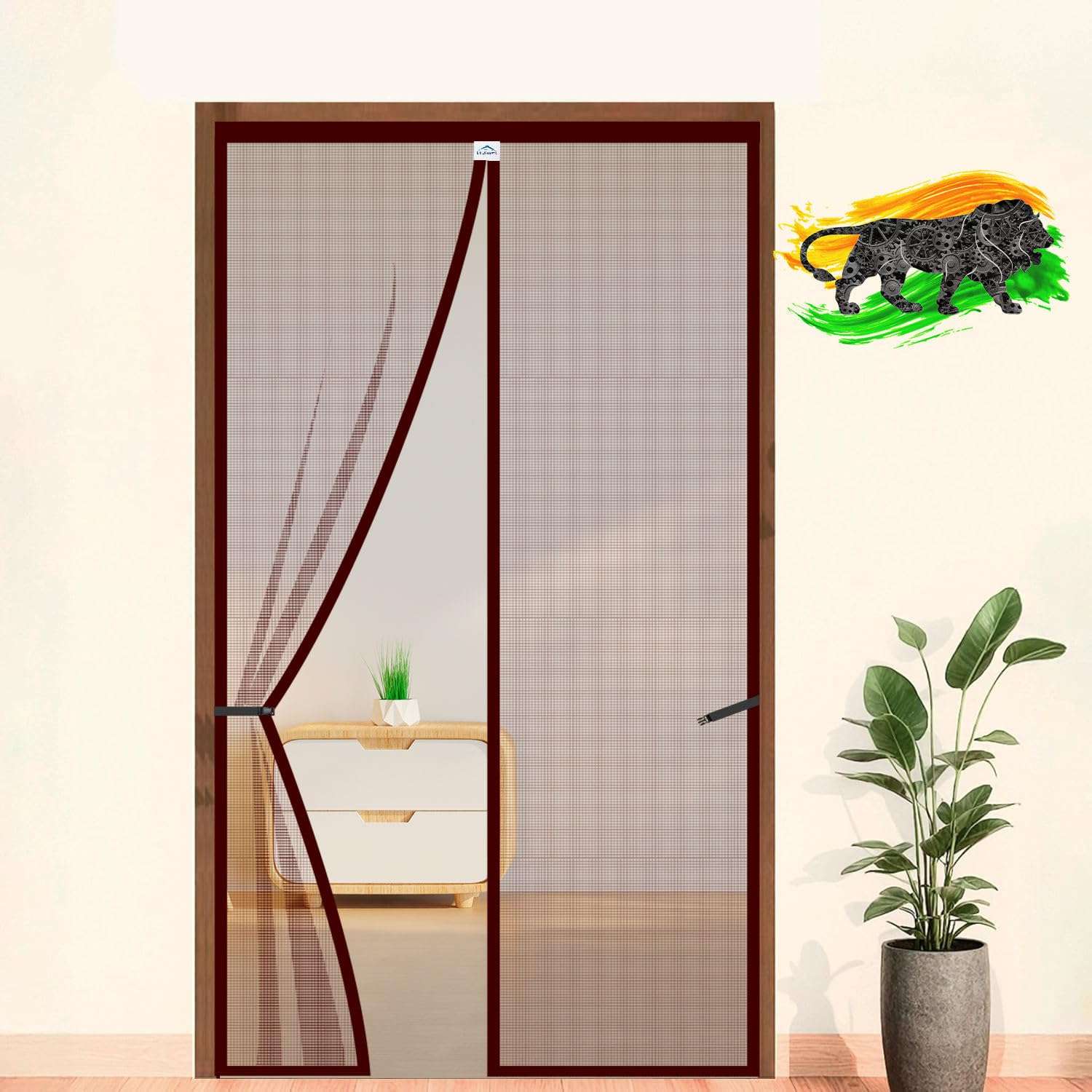 LifeKrafts Polyester Magnetic Mosquito Net for Door | Mosquito Curtain for All Door Types & Sizes | Auto-Closing Insect Screen to Keep Mosquito Out (200x100 cm, Brown)