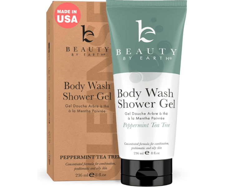 Beauty by Earth Peppermint Tea Tree Oil Shower Gel Body Wash - Made in USA with Organic & Natural Ingredients, Mens Body Soap Liquid, Moisturizing 
