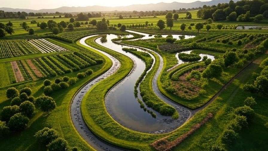 Aerial view of keyline design water management in Mark Shepard permaculture farm.