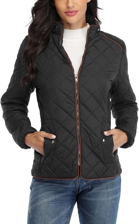 Anienaya Women's Lightweight Quilted Jacket Stand Collar Zip Warm Winter Coat Outwear w 2 Pockets