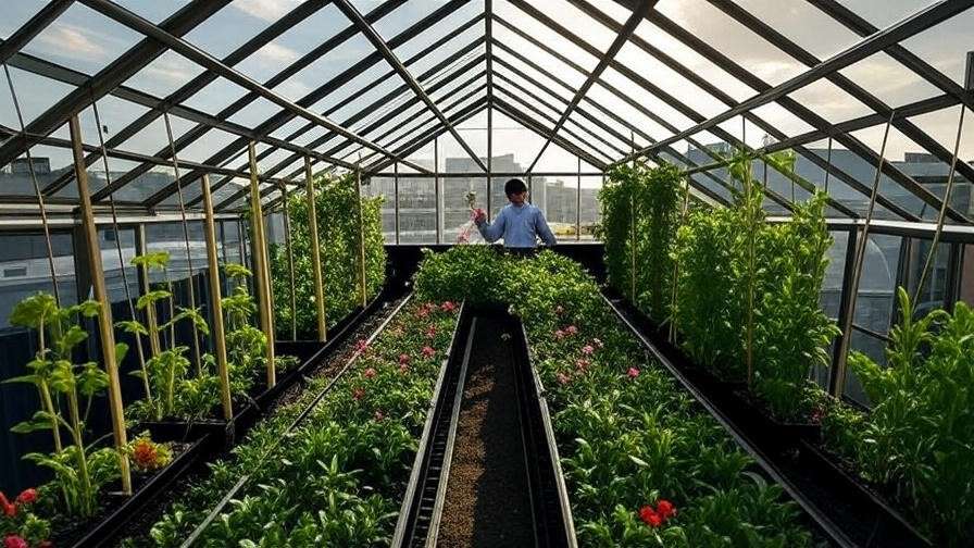 Rooftop greenhouse with lightweight materials and vertical growing systems
