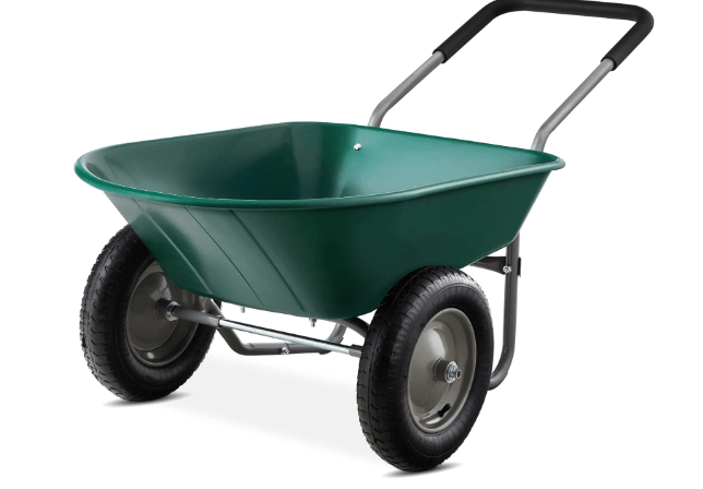 Best Choice Products Dual-Wheel Home Utility Yard Wheelbarrow Garden Cart w/Built-in Stand for Lawn, Gardening, Construction - Green