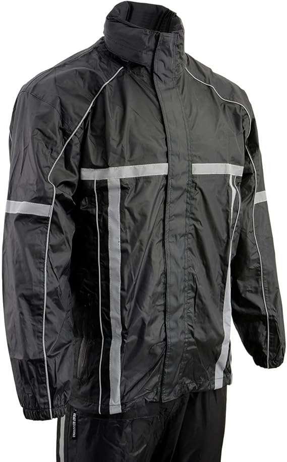 Milwaukee Leather MPM9510 Men's Black Water-Resistant Motorcycle Rain Suit with Hi Vis Reflective Tape
