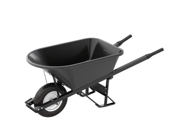 Bon Tool 28 908 Premium Contractor Grade Poly-Tray Single Wheel Wheelbarrow with Steel Handle and Ribbed Tire, 5-3/4 Cubic Feet