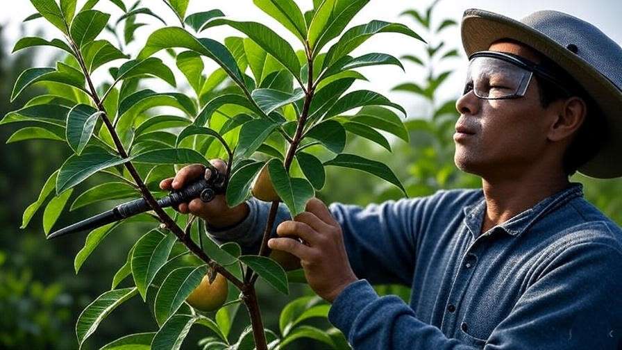 Gardener pruning a winter banana apple tree for optimal growth