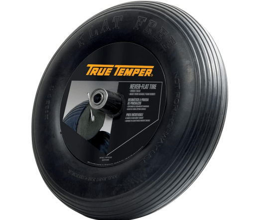 True Temper FFTCC 8 in. Hub Never Flat Wheelbarrow Tire with Ribbed Tread, 8-Inch,Black