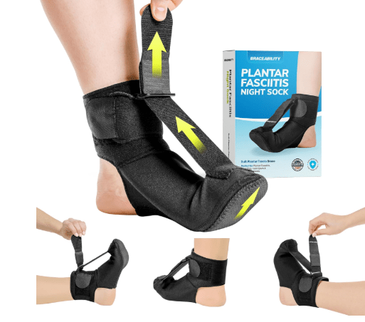  BraceAbility Plantar Fasciitis Night Splint Sock - Soft Plantar Fascia Boot for Sleeping, Achilles Tendonitis Relief, Foot Drop, Heel Pain - Planter