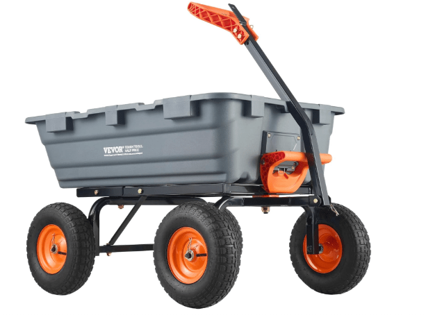 VEVOR 1200lbs 7Cu.Ft. Garden Dump Cart with 2-in-1 Convertible Handle and 13in All Terrain Wheels, Heavy Duty Poly Yard Dump Wagon Utility ATV Trailer Dump Cart Tow Behind for Lawn Mower Tractor